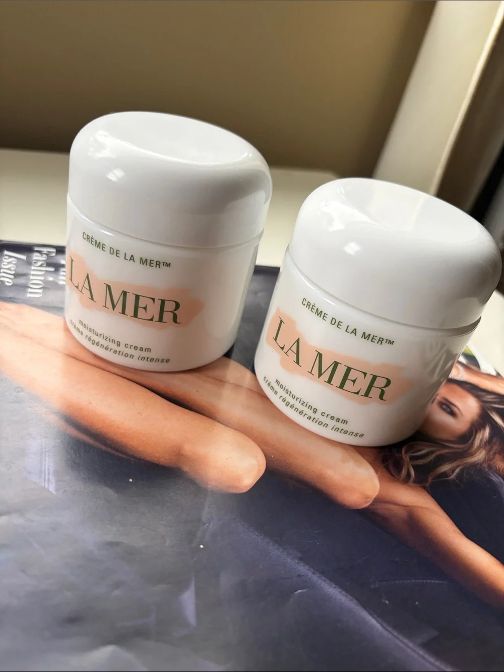 Two 3.4oz La Mer Moisturizing Cream White Jar empty